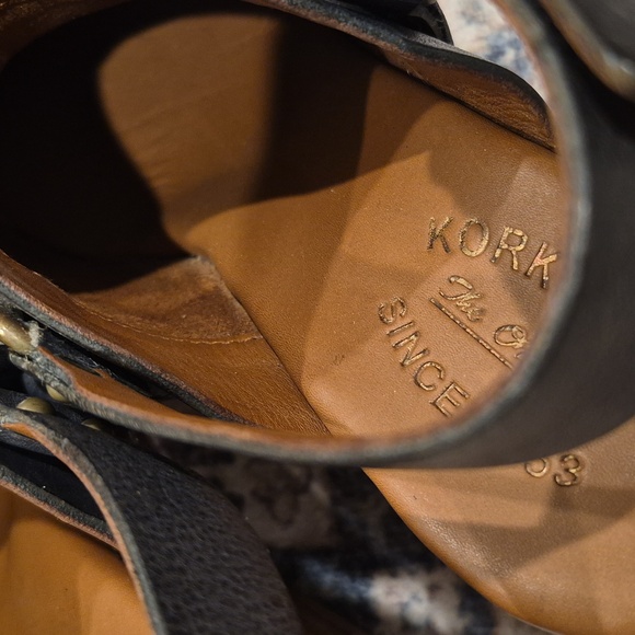 7/7.5 Kork-Ease Carmella Platform Clog Heels in Dark Gray Leather & Brown Wood - Picture 9 of 14